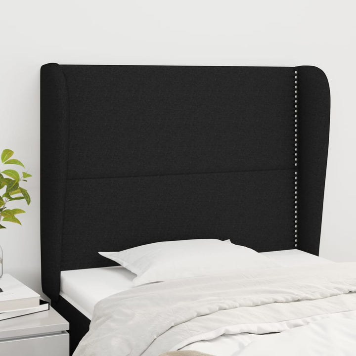 sengegavl med kanter 93x23x118/128 cm stof sort