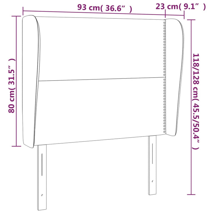 sengegavl med kanter 93x23x118/128 cm stof mørkebrun