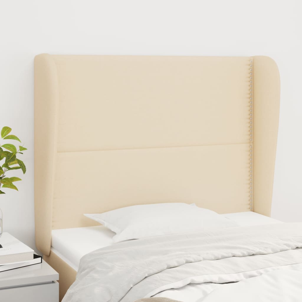 sengegavl med kanter 93x23x118/128 cm stof cremefarvet