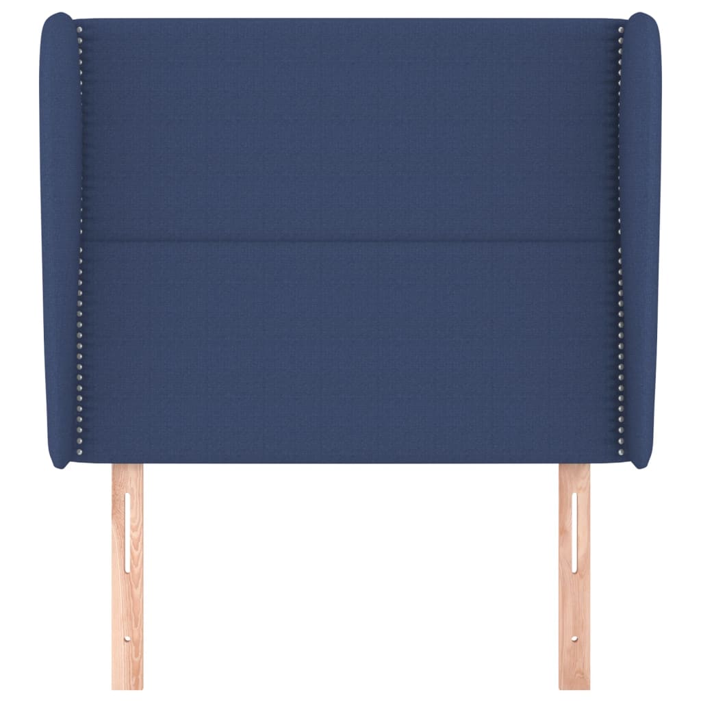 sengegavl med kanter 93x23x118/128 cm stof blå