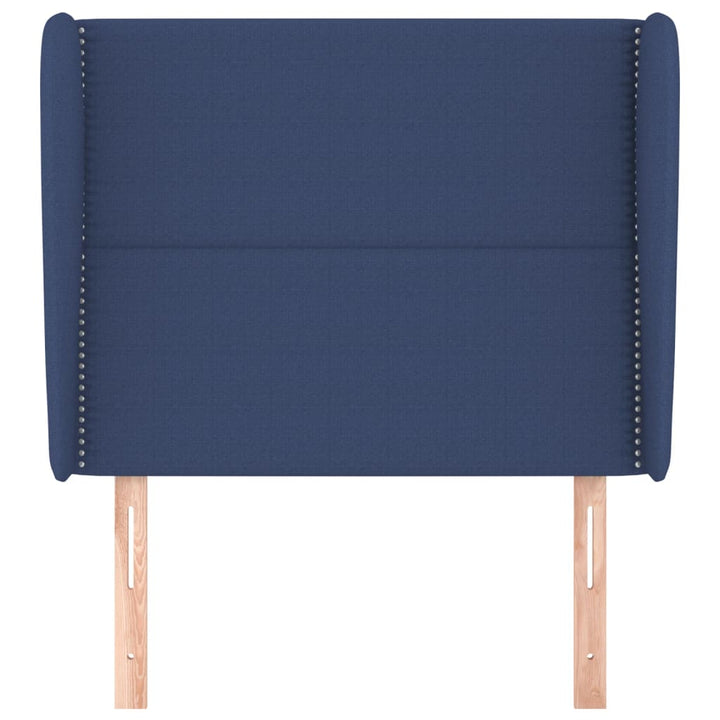 sengegavl med kanter 93x23x118/128 cm stof blå