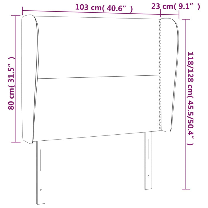 sengegavl med kanter 103x23x118/128 cm stof sort