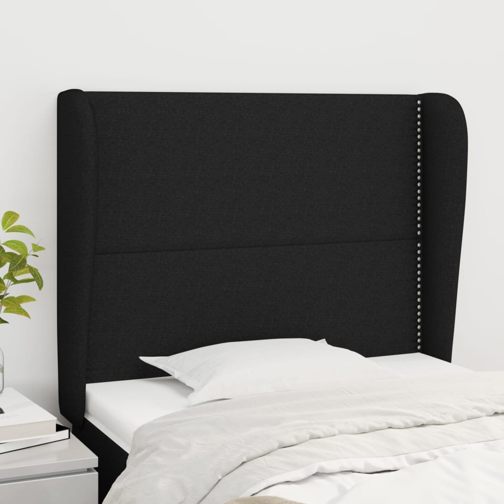 sengegavl med kanter 103x23x118/128 cm stof sort