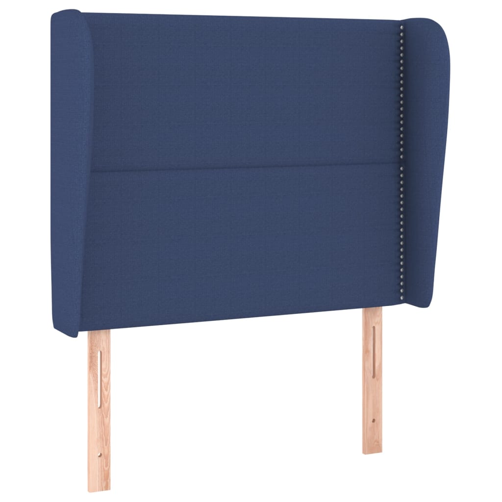 sengegavl med kanter 103x23x118/128 cm stof blå
