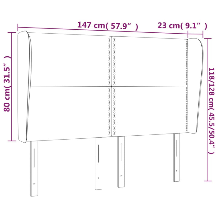 sengegavl med kanter 147x23x118/128 cm stof sort