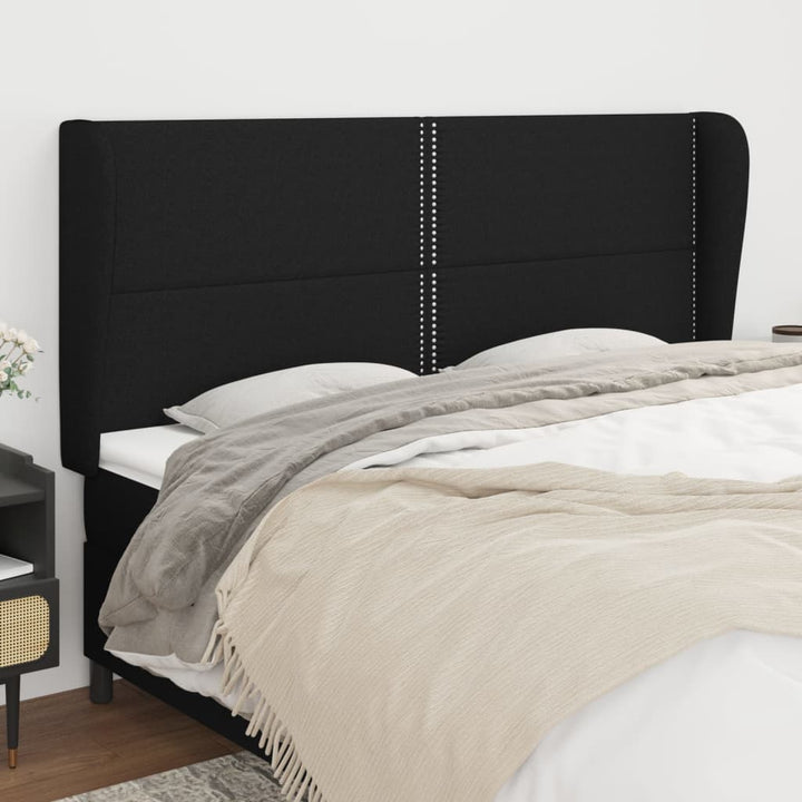 sengegavl med kanter 183x23x118/128 cm stof sort