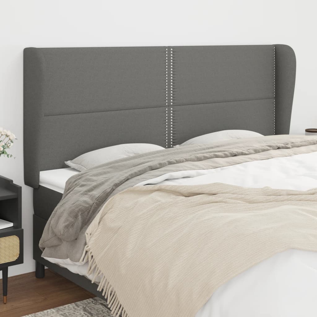 sengegavl med kanter 203x23x118/128 cm stof mørkegrå