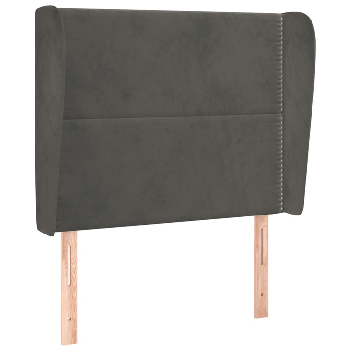 sengegavl med kanter 83x23x118/128 cm fløjl mørkegrå