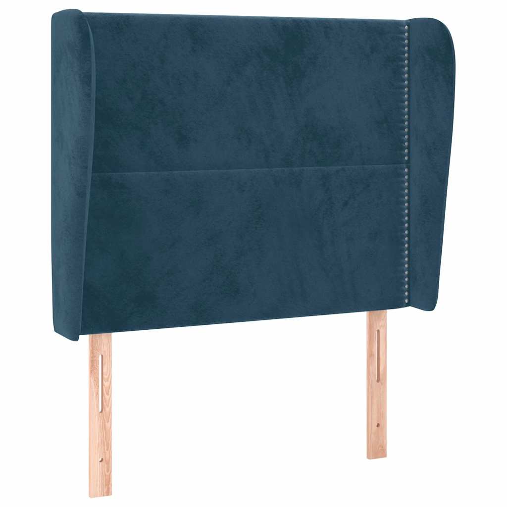 sengegavl med kanter 83x23x118/128 cm fløjl mørkeblå