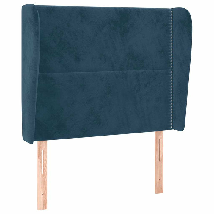 sengegavl med kanter 83x23x118/128 cm fløjl mørkeblå