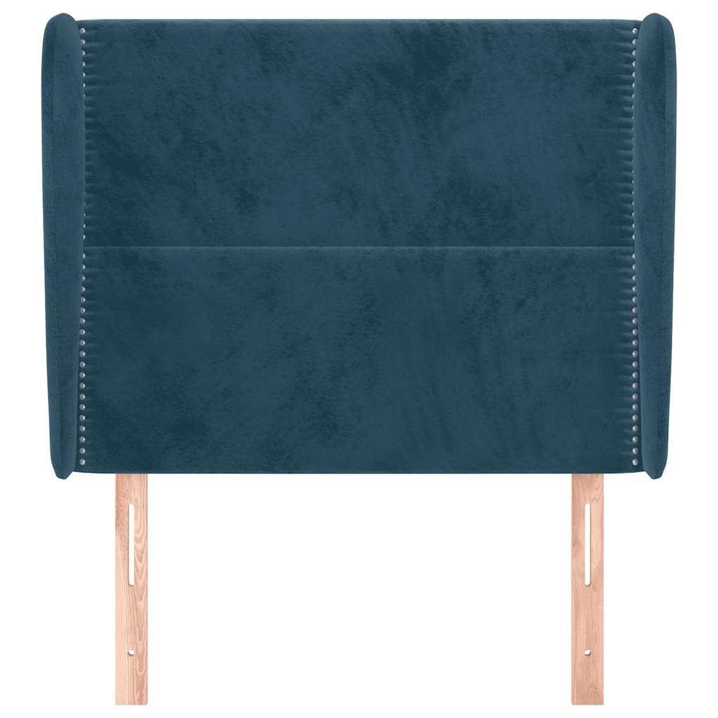 sengegavl med kanter 83x23x118/128 cm fløjl mørkeblå