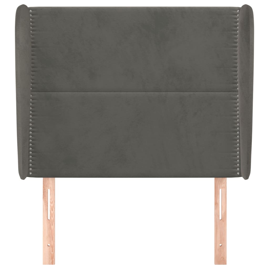 sengegavl med kanter 93x23x118/128 cm fløjl mørkegrå