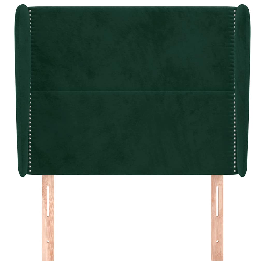 sengegavl med kanter 93x23x118/128 cm fløjl mørkegrøn