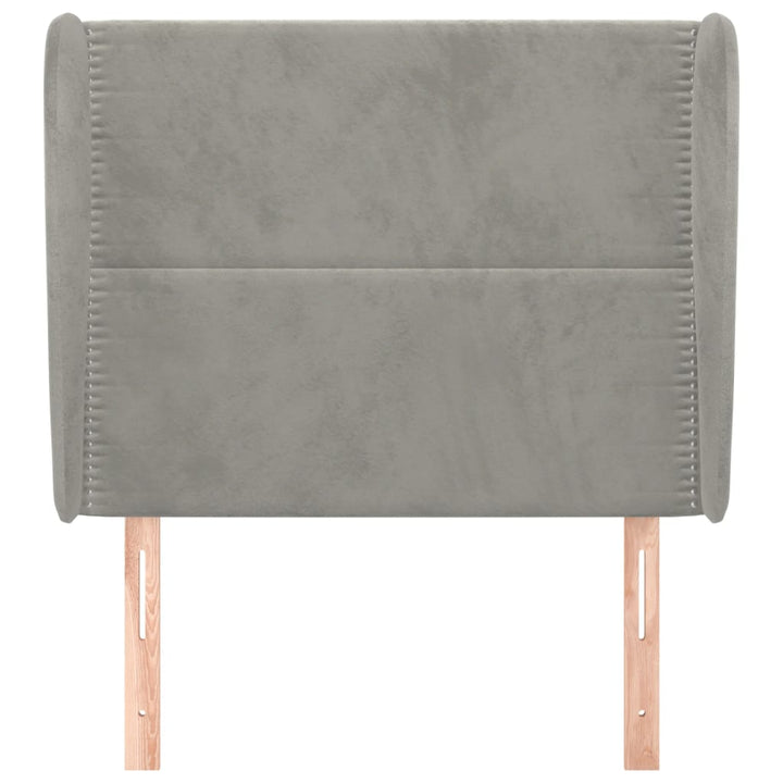 sengegavl med kanter 103x23x118/128 cm fløjl lysegrå