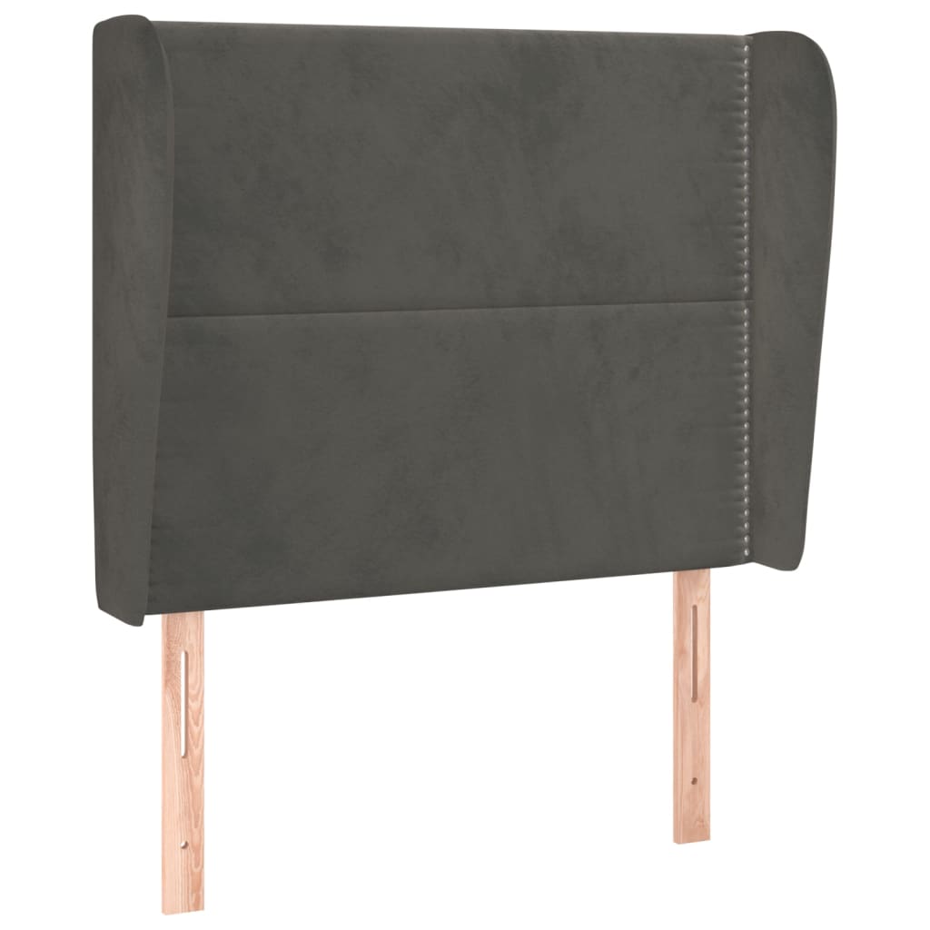 sengegavl med kanter 103x23x118/128 cm fløjl mørkegrå