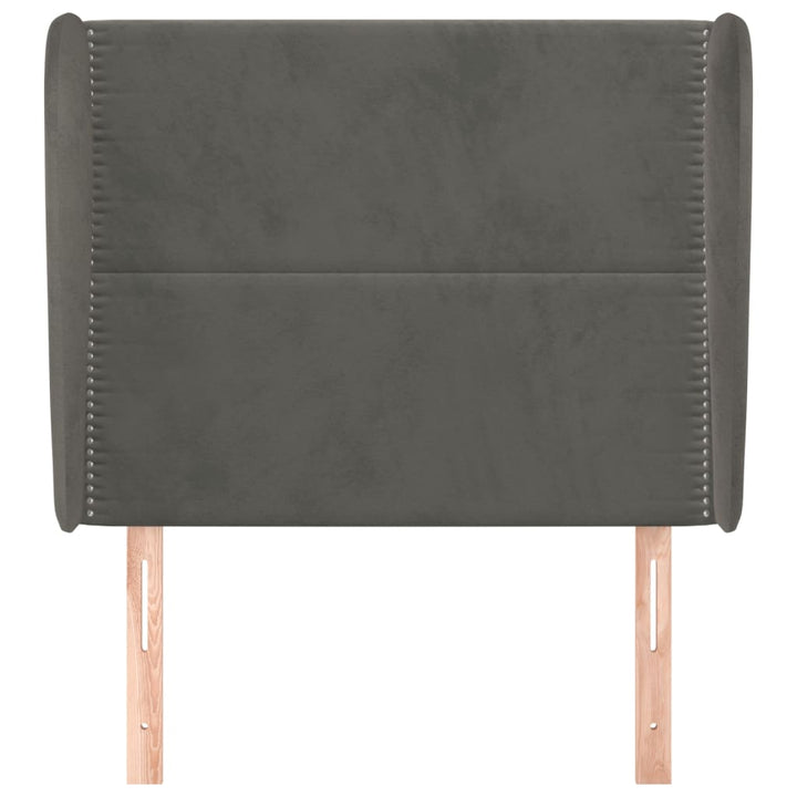 sengegavl med kanter 103x23x118/128 cm fløjl mørkegrå