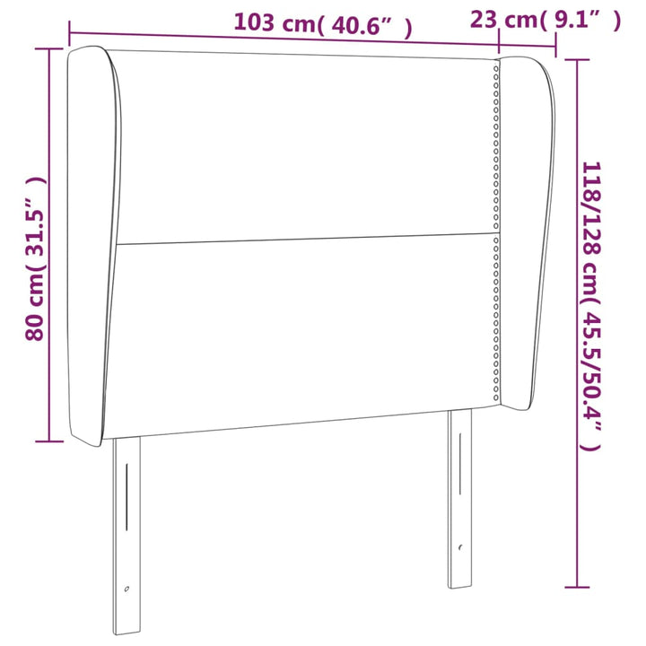 sengegavl med kanter 103x23x118/128 cm fløjl mørkegrå