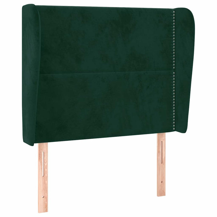 sengegavl med kanter 103x23x118/128 cm fløjl mørkegrøn