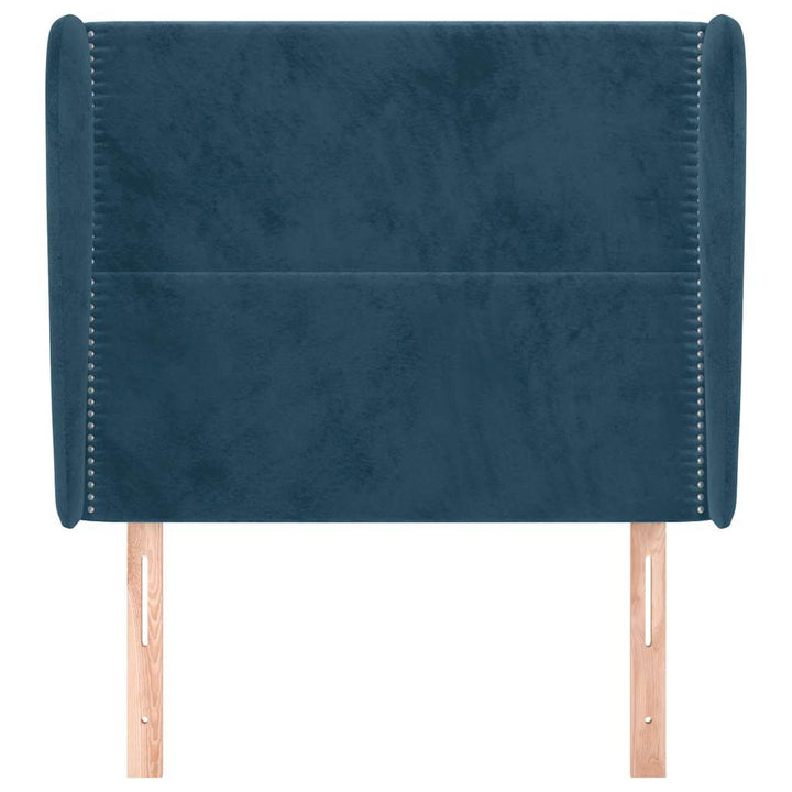 sengegavl med kanter 103x23x118/128 cm fløjl mørkeblå