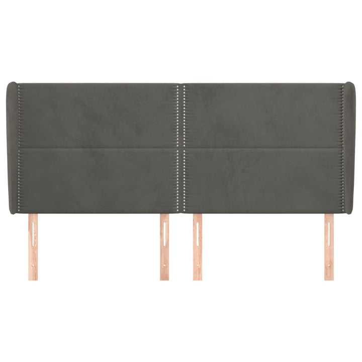 sengegavl med kanter 203x23x118/128 cm fløjl mørkegrå