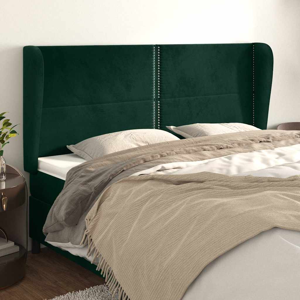 sengegavl med kanter 203x23x118/128 cm fløjl mørkegrøn