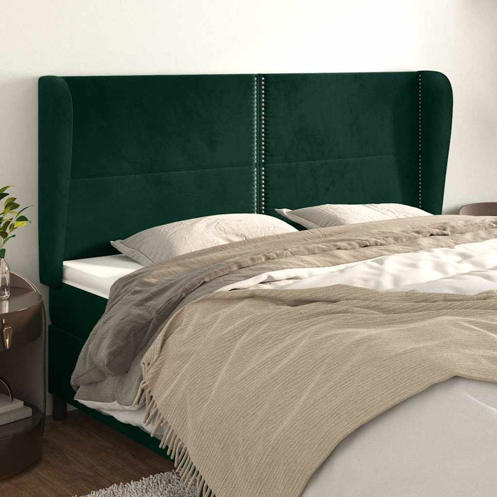 sengegavl med kanter 203x23x118/128 cm fløjl mørkegrøn