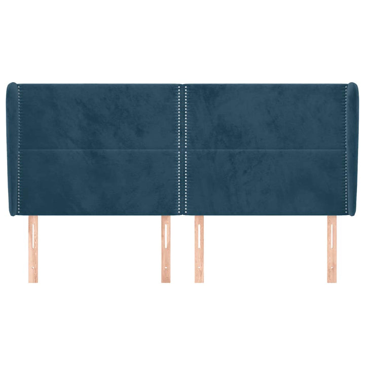 sengegavl med kanter 203x23x118/128 cm fløjl mørkeblå