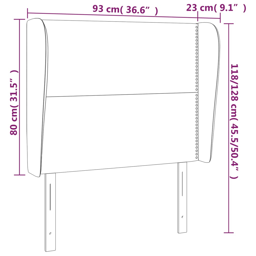 sengegavl med kanter 93x23x118/128 cm kunstlæder sort