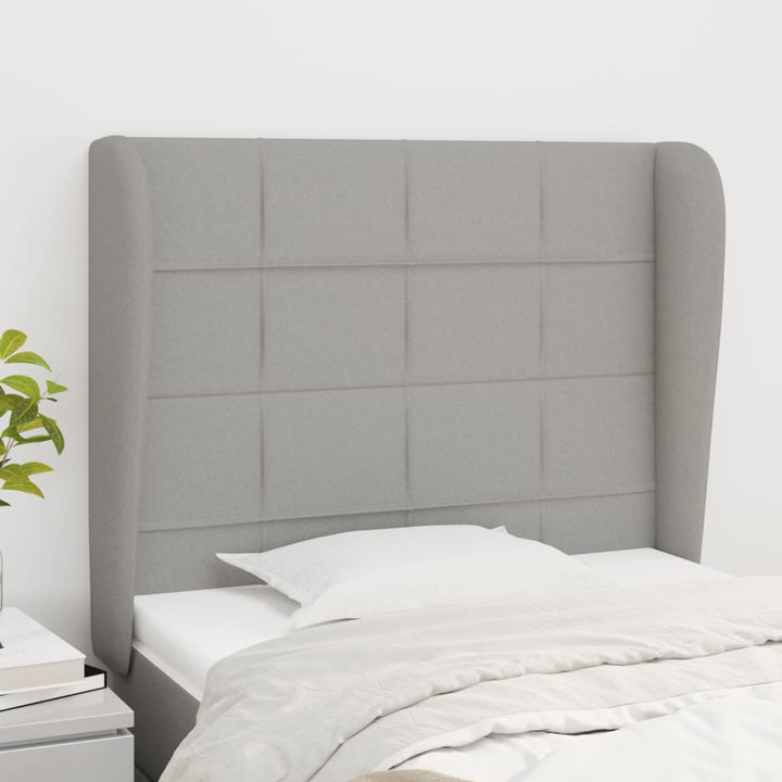 sengegavl med kanter 83x23x118/128 cm stof lysegrå