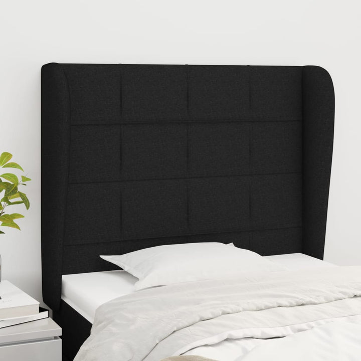 sengegavl med kanter 83x23x118/128 cm stof sort
