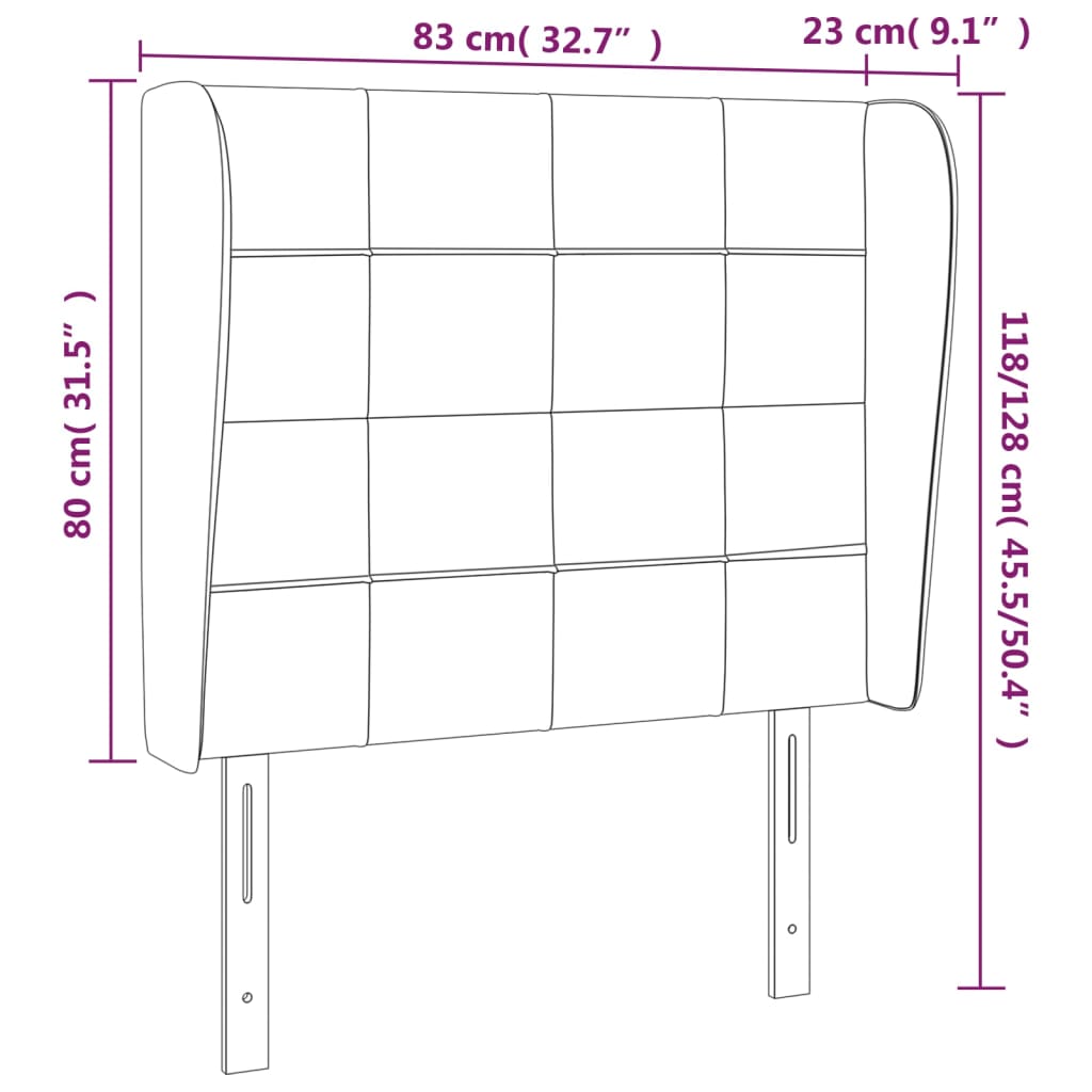 sengegavl med kanter 83x23x118/128 cm stof blå