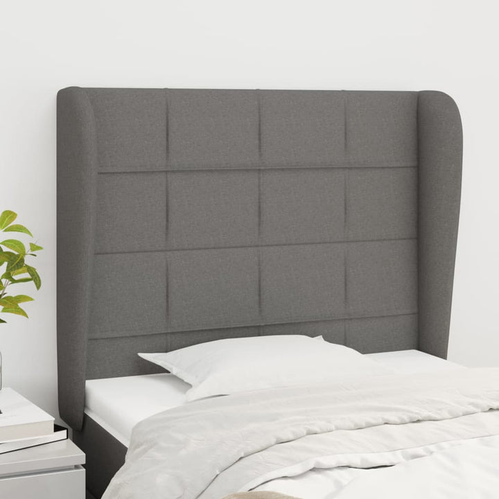 sengegavl med kanter 93x23x118/128 cm stof mørkegrå