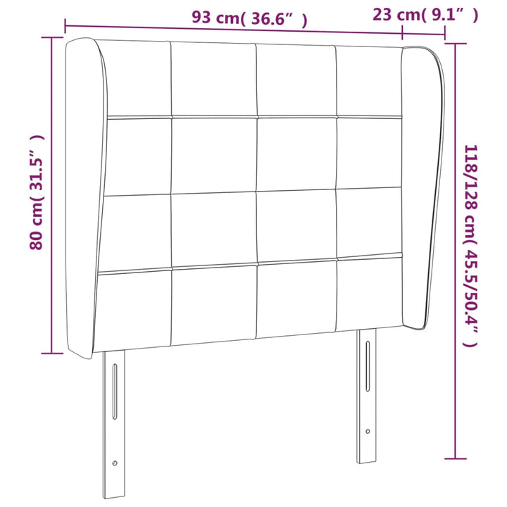sengegavl med kanter 93x23x118/128 cm stof cremefarvet