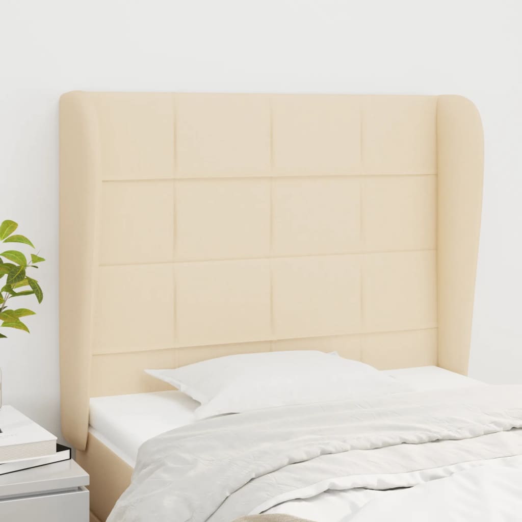 sengegavl med kanter 93x23x118/128 cm stof cremefarvet