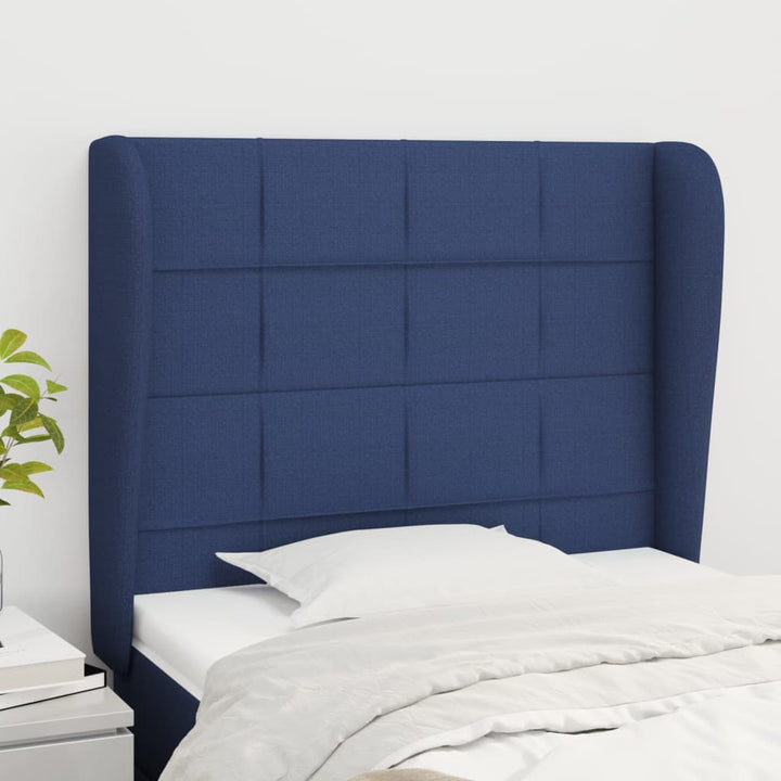 sengegavl med kanter 93x23x118/128 cm stof blå