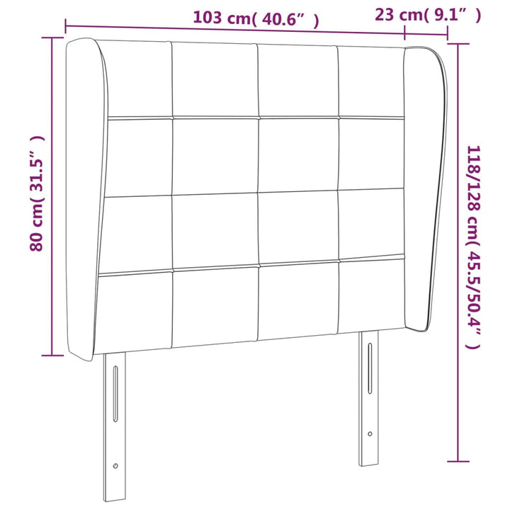 sengegavl med kanter 103x23x118/128 cm stof gråbrun