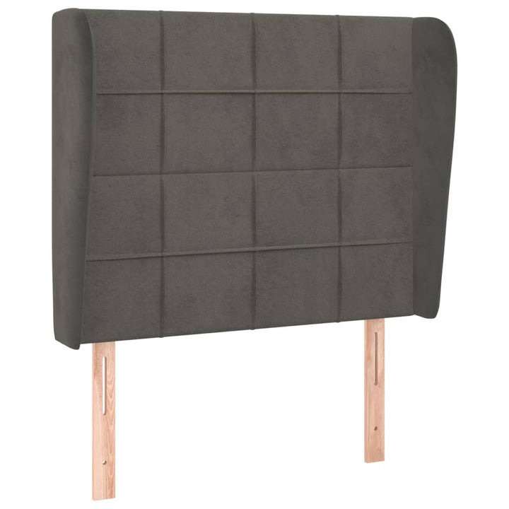sengegavl med kanter 83x23x118/128 cm fløjl mørkegrå