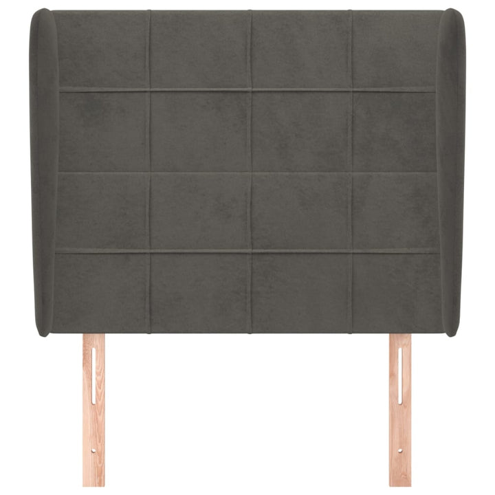 sengegavl med kanter 83x23x118/128 cm fløjl mørkegrå