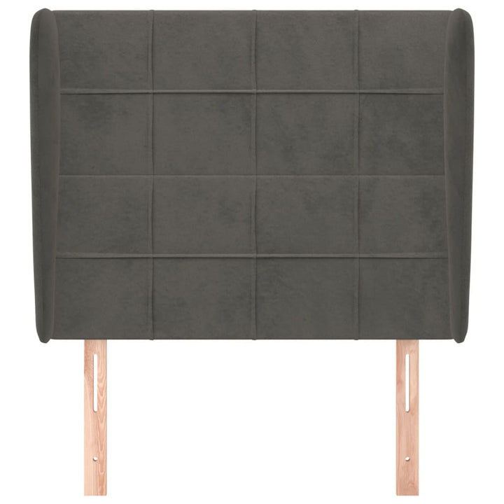 sengegavl med kanter 93x23x118/128 cm fløjl mørkegrå