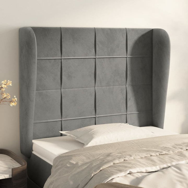 sengegavl med kanter 103x23x118/128 cm fløjl lysegrå