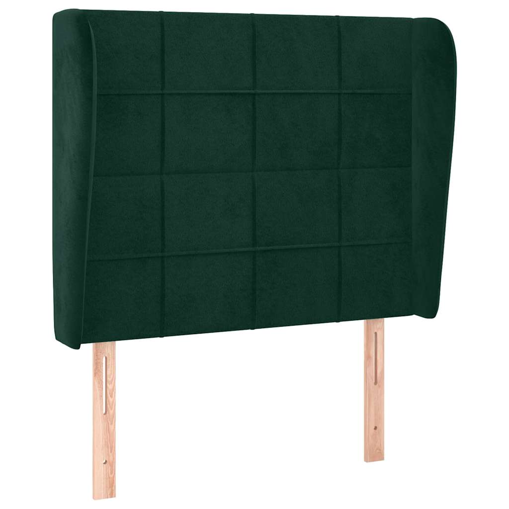 sengegavl med kanter 103x23x118/128 cm fløjl mørkegrøn