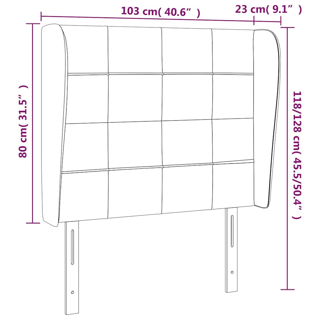 sengegavl med kanter 103x23x118/128 cm fløjl mørkegrøn