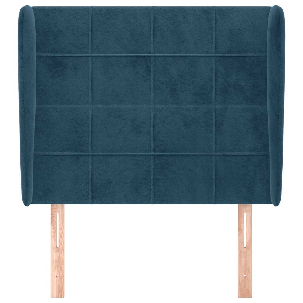 sengegavl med kanter 103x23x118/128 cm fløjl mørkeblå