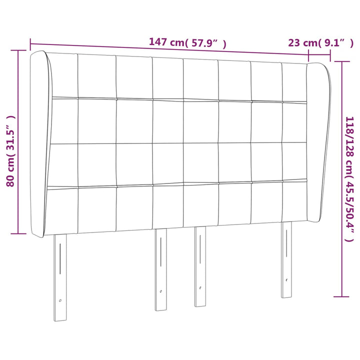 sengegavl med kanter 147x23x118/128 cm fløjl lyserød