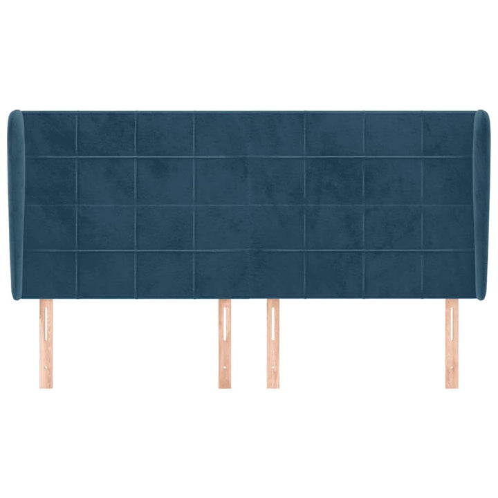 sengegavl med kanter 163x23x118/128 cm fløjl mørkeblå