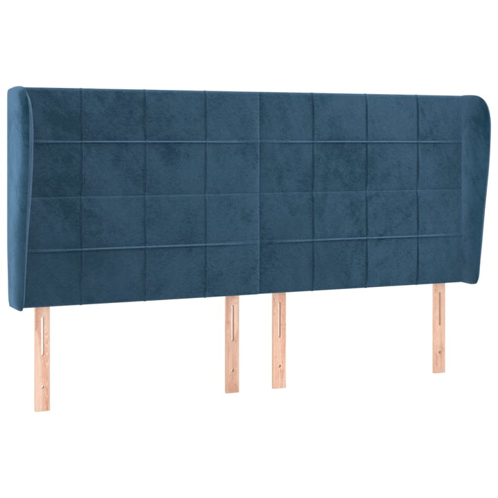 sengegavl med kanter 183x23x118/128 cm fløjl mørkeblå