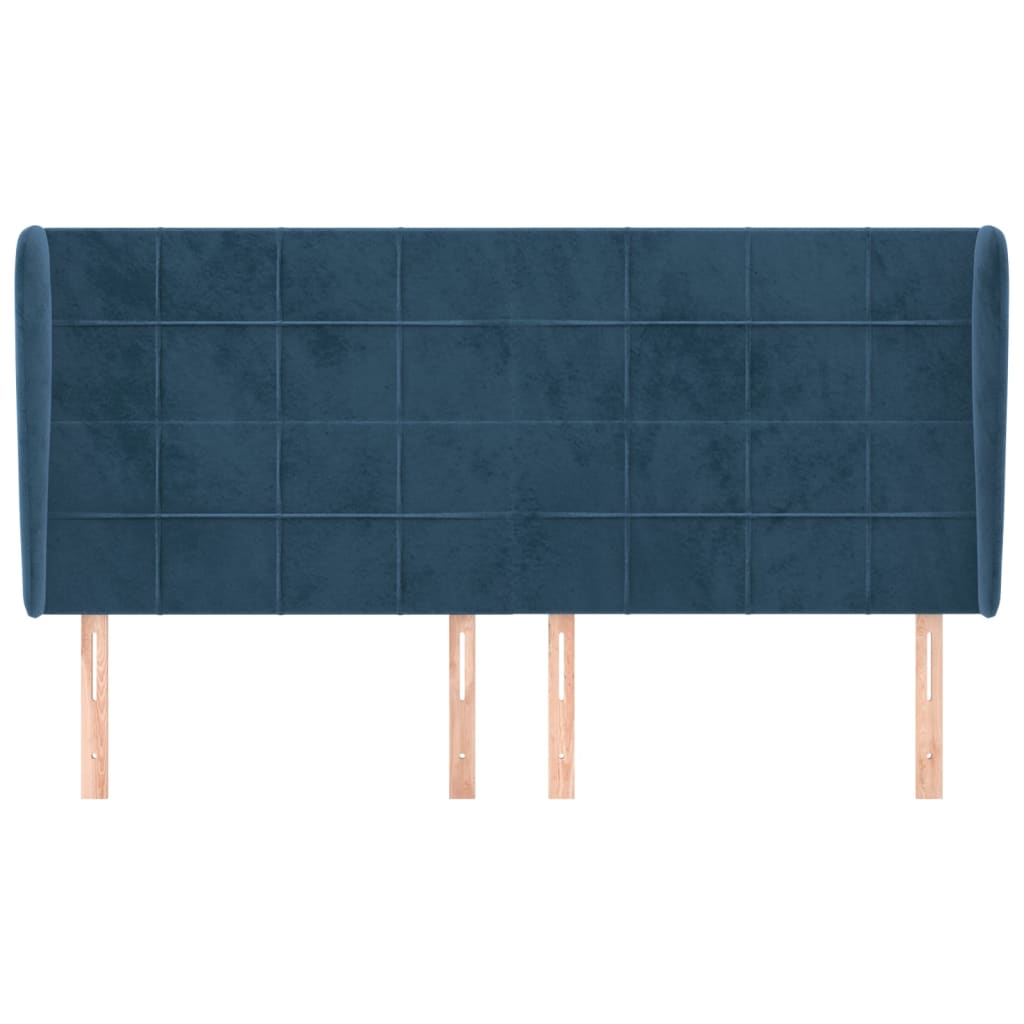 sengegavl med kanter 183x23x118/128 cm fløjl mørkeblå