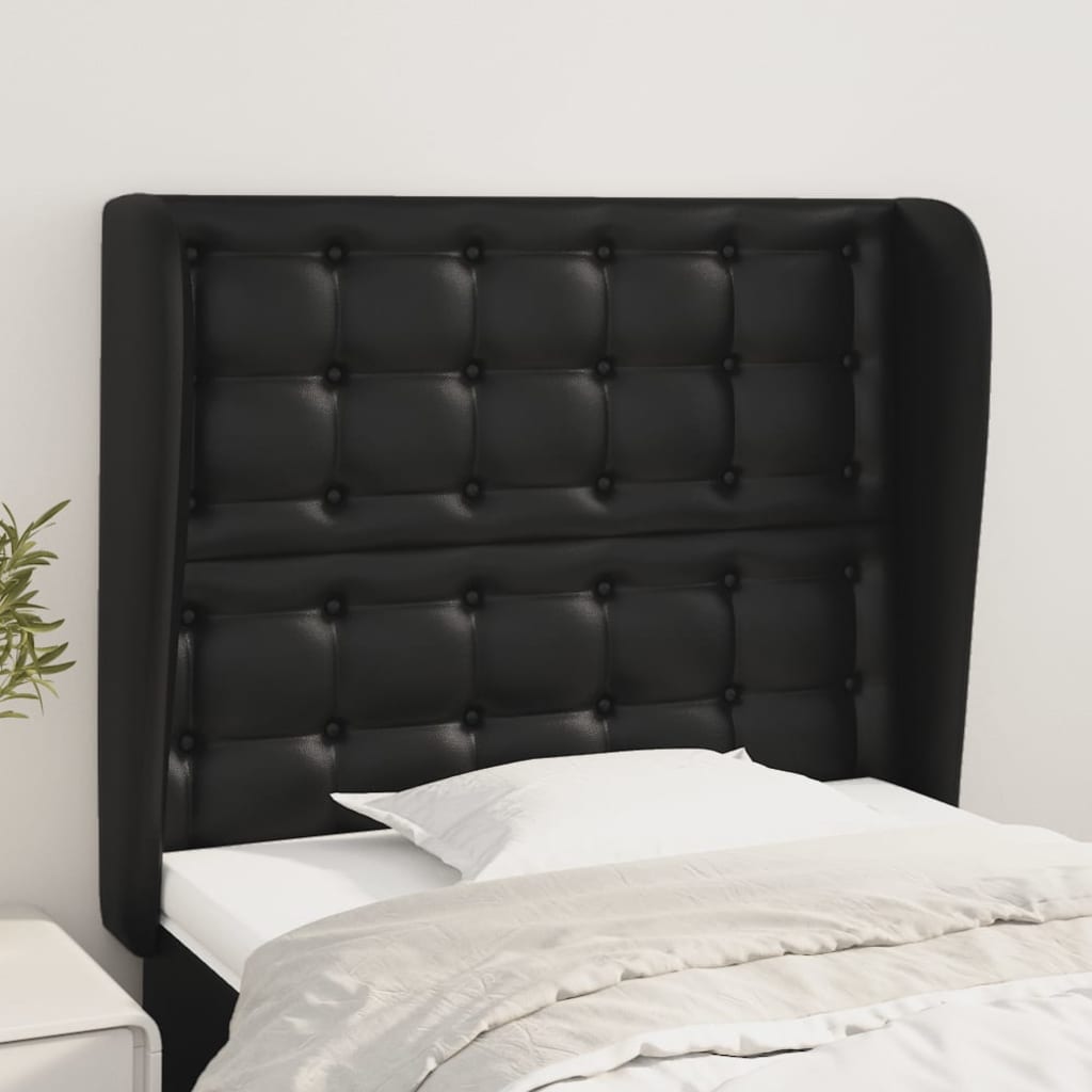 sengegavl med kanter 83x23x118/128 cm kunstlæder sort