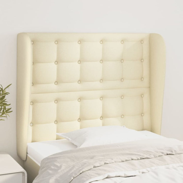 sengegavl med kanter 93x23x118/128 cm kunstlæder cremefarvet