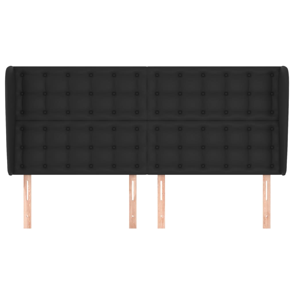 sengegavl med kanter 203x23x118/128 cm kunstlæder sort